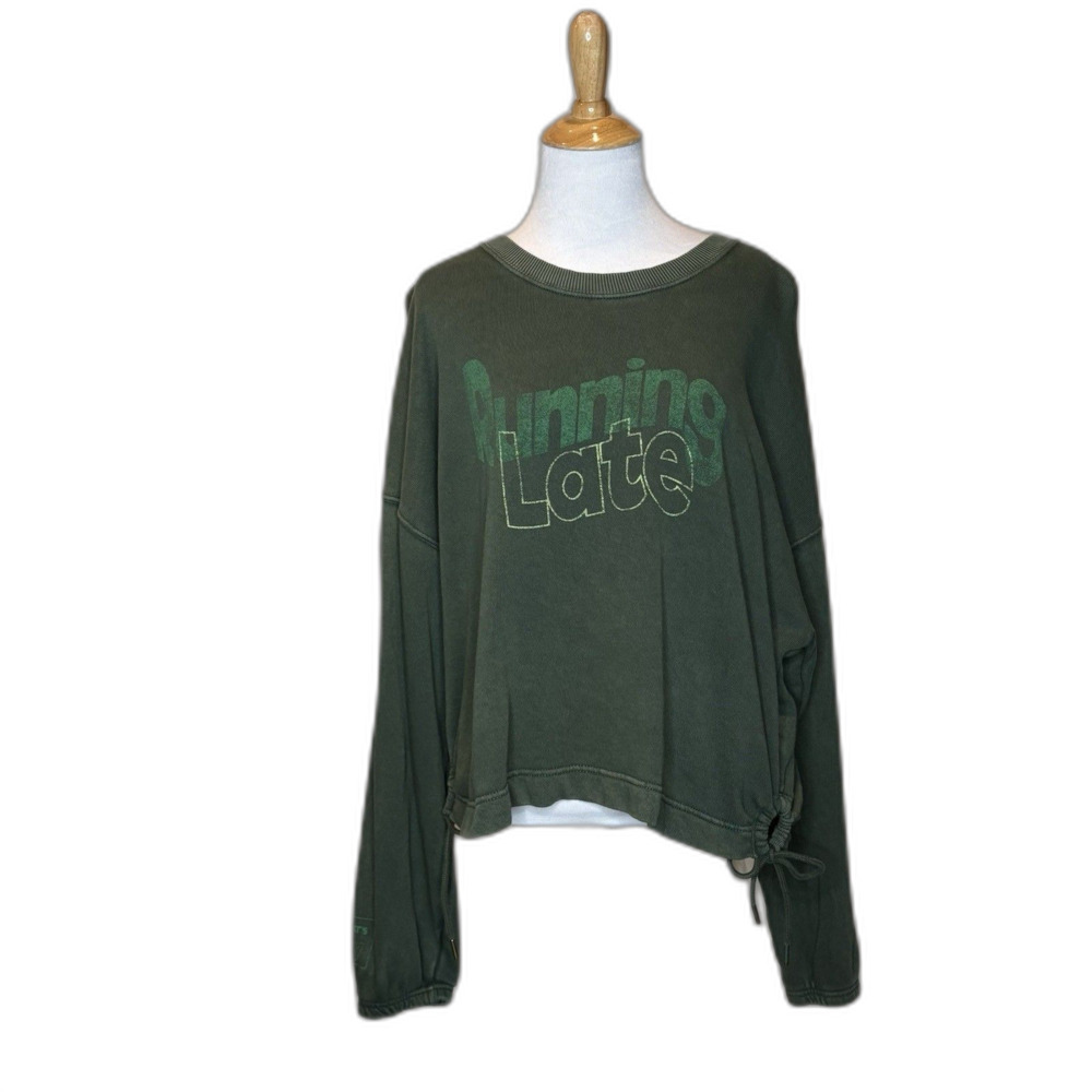 OFFLINE By Aerie Running Late Crop Top Cinch Side Crew Pullover Oversized Womens
